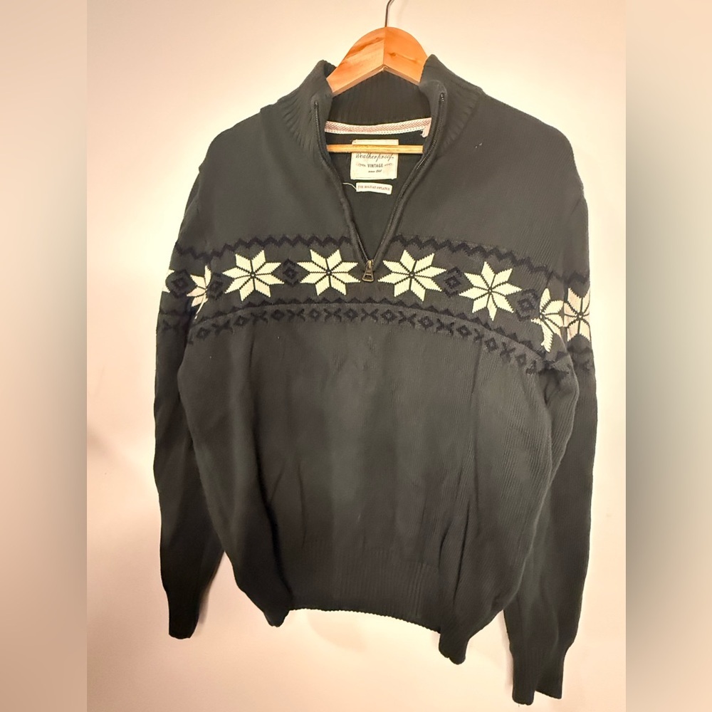 Weatherproof Vintage Nordic Sweater Medium Quarter Zip Snowflake Holiday Knit
